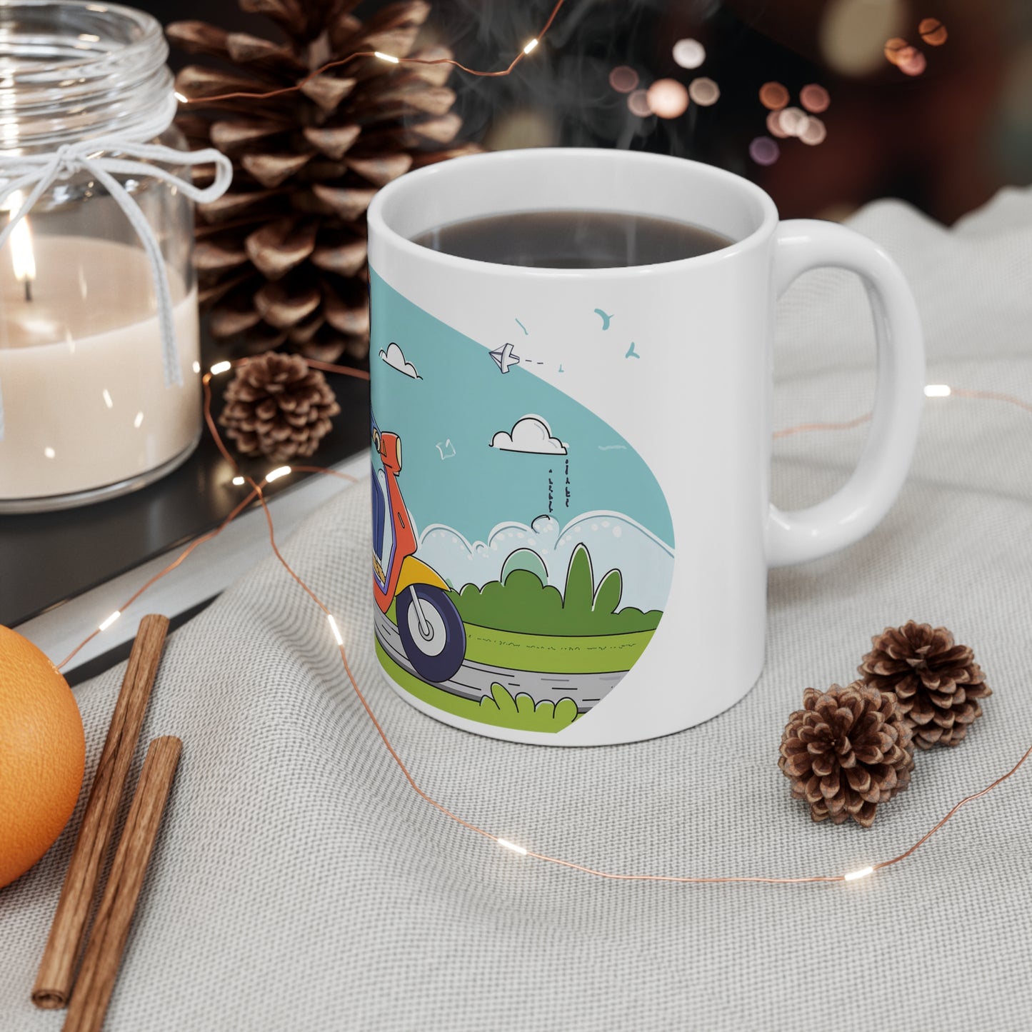 My dad and me. Vespa. White Ceramic Mug, 11oz